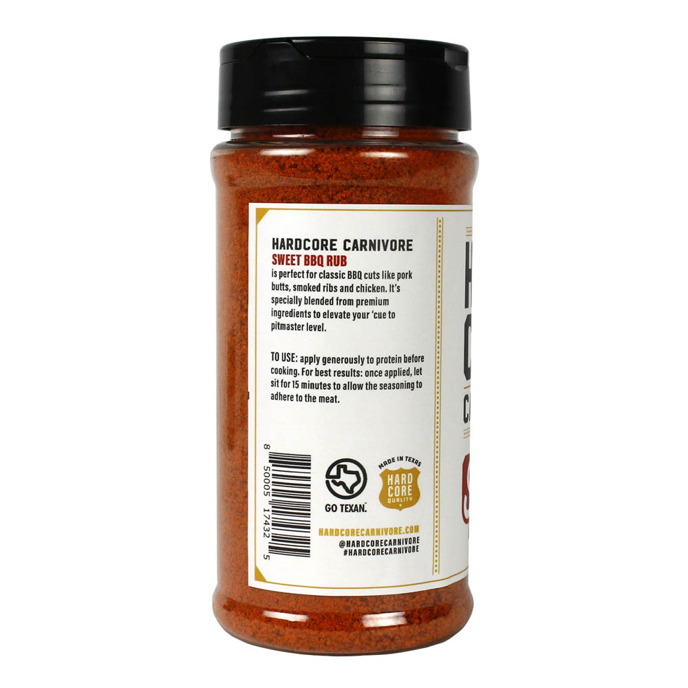 Hardcore Carnivore Sweet BBQ Rub Gluten Free No MSG or Artificial Colors 12oz