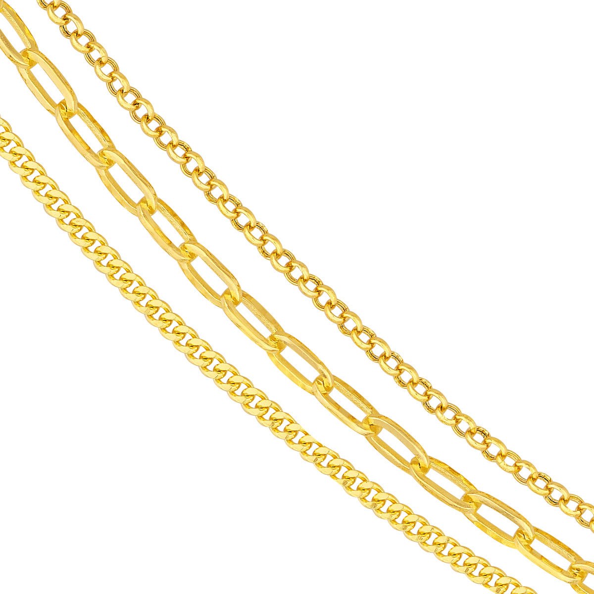 14k Gold Rolo Paper Clip Curb Triple Chain Adjustable Necklace