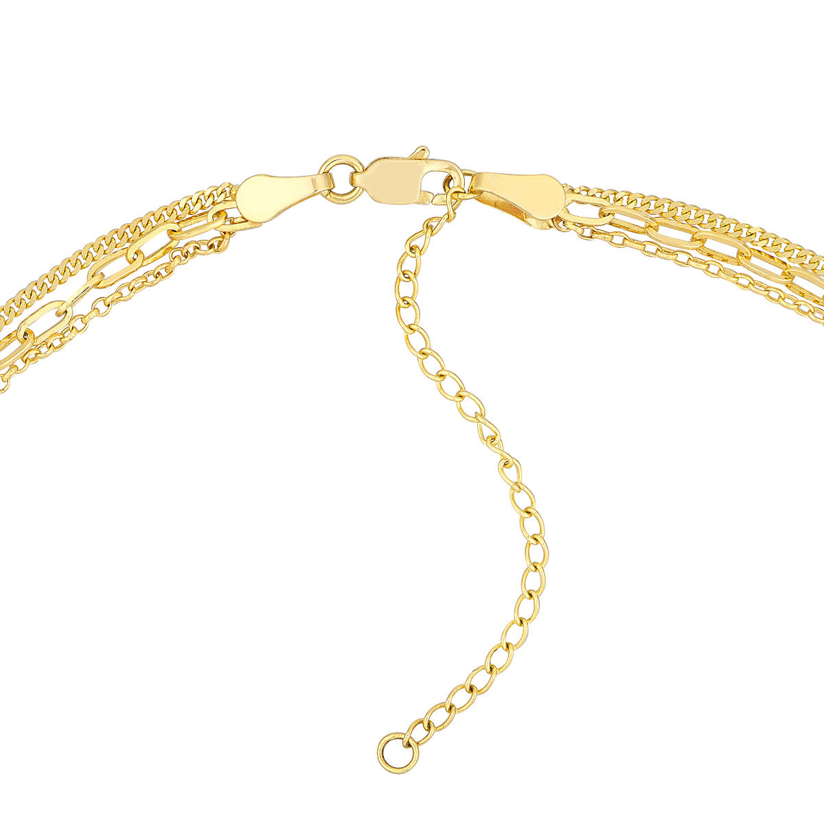 14k Gold Rolo Paper Clip Curb Triple Chain Adjustable Necklace