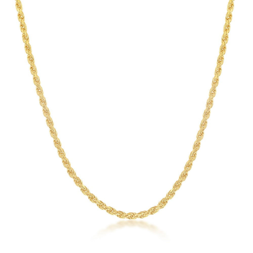 Sterling Silver Rope Chain Necklace Gold Plated - 2mm