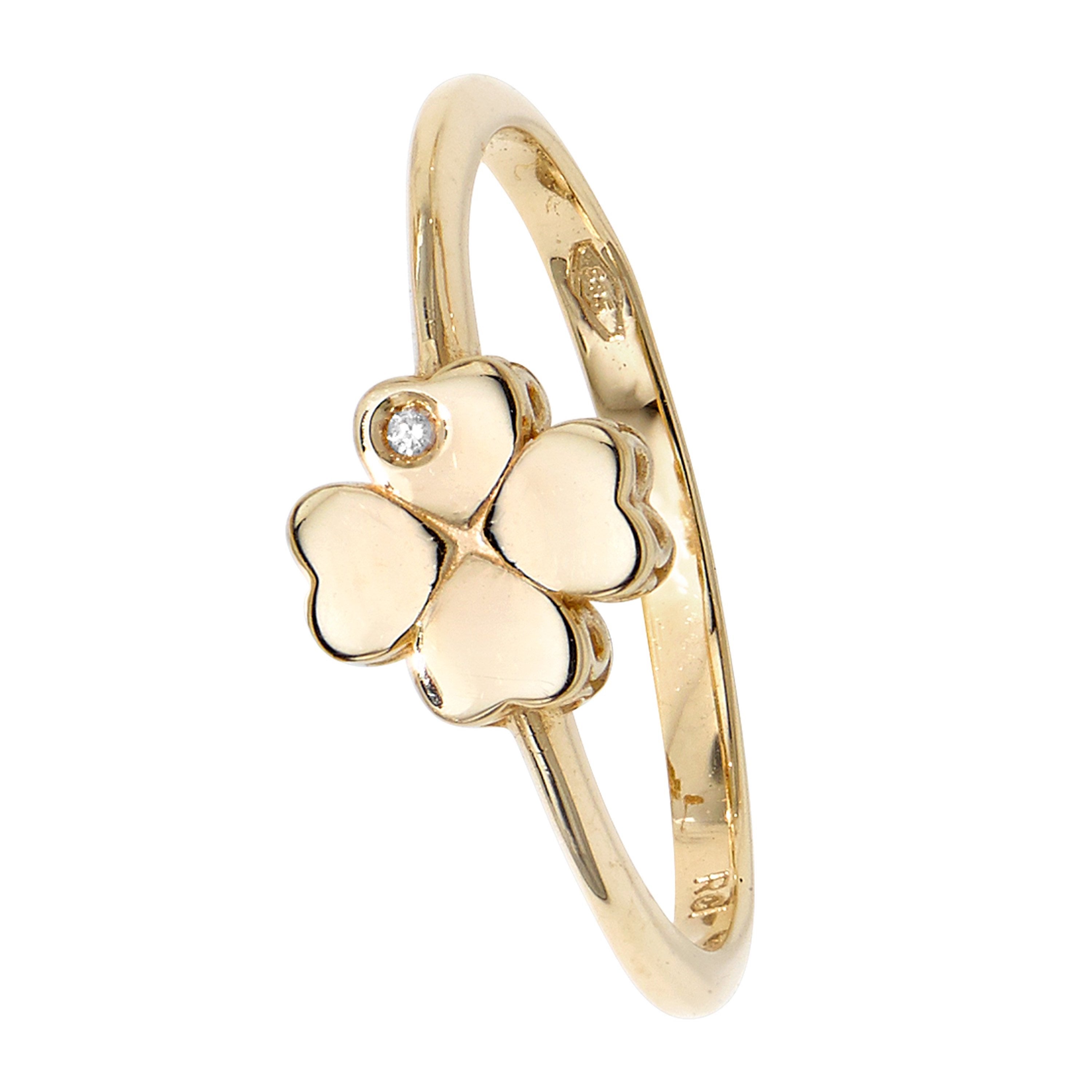 14k Gold Diamond Heart Clover Ring