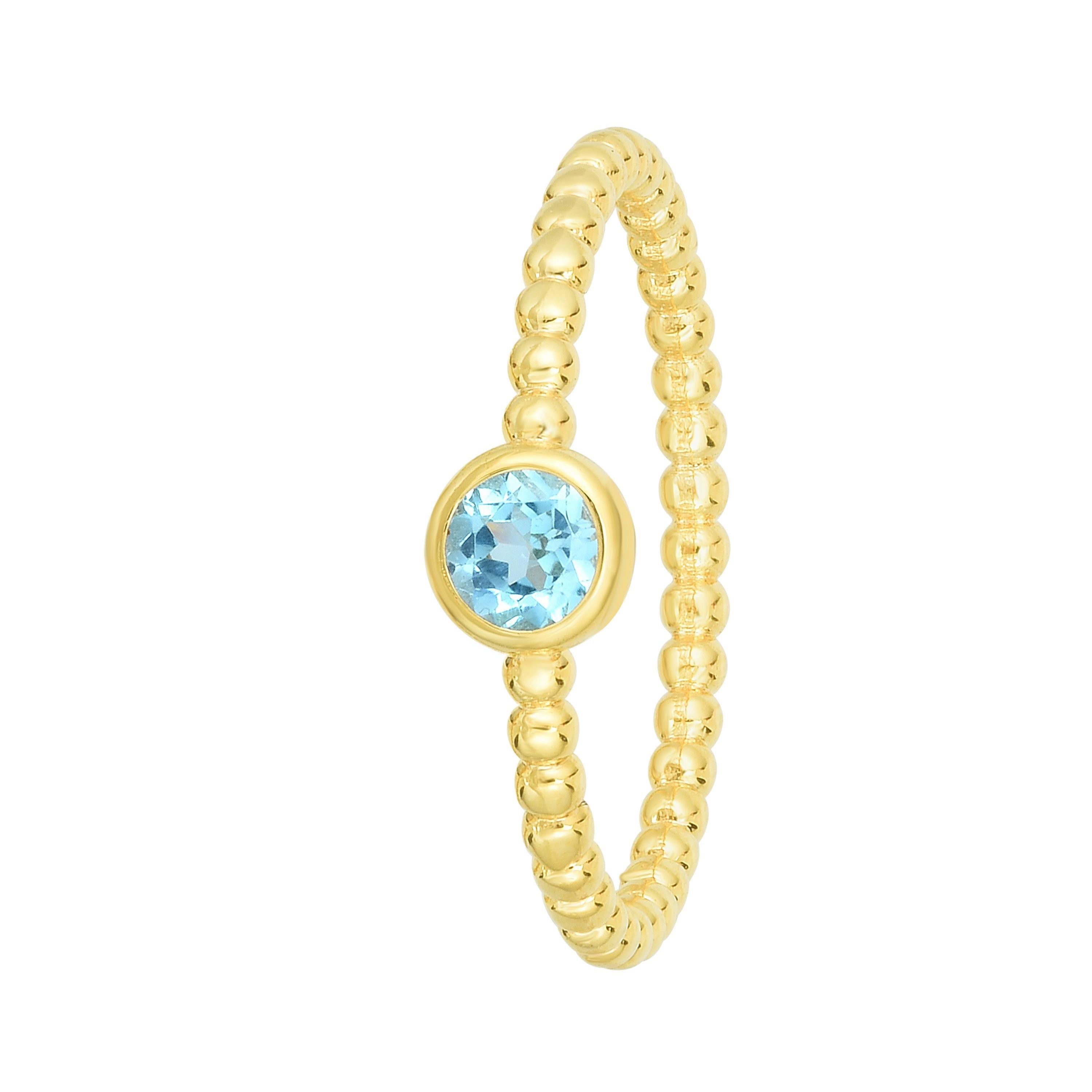 Blue Topaz December Birthstone Beaded Ring 14k Yellow Gold