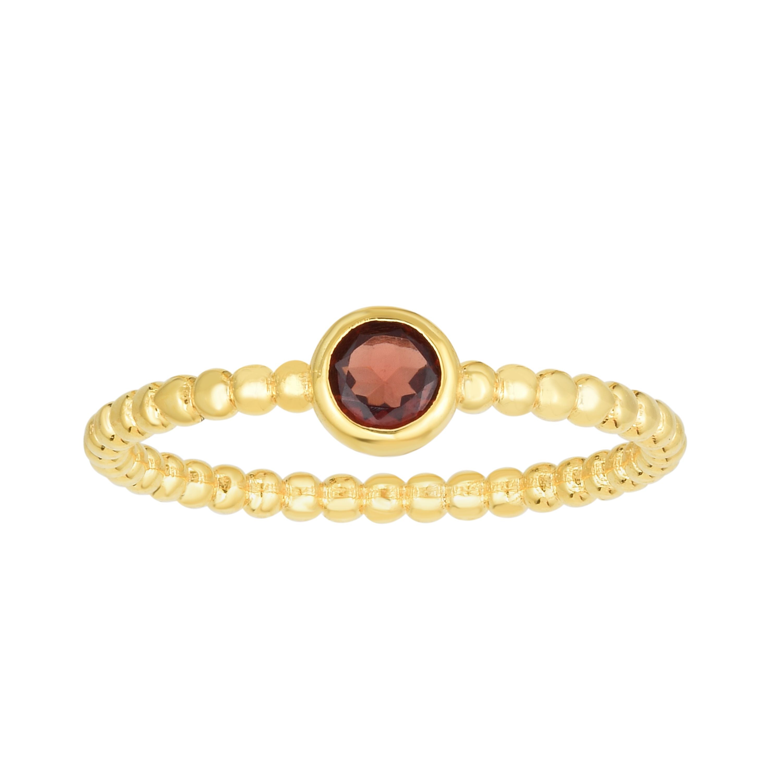 Garnet January Birthstone Beaded Ring 14k Yellow Gold