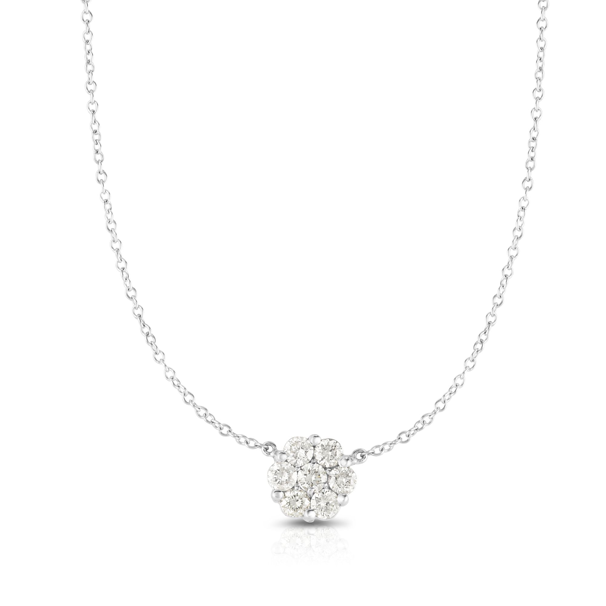 14k White Gold Floral Diamond Cluster Necklace 0.50ct