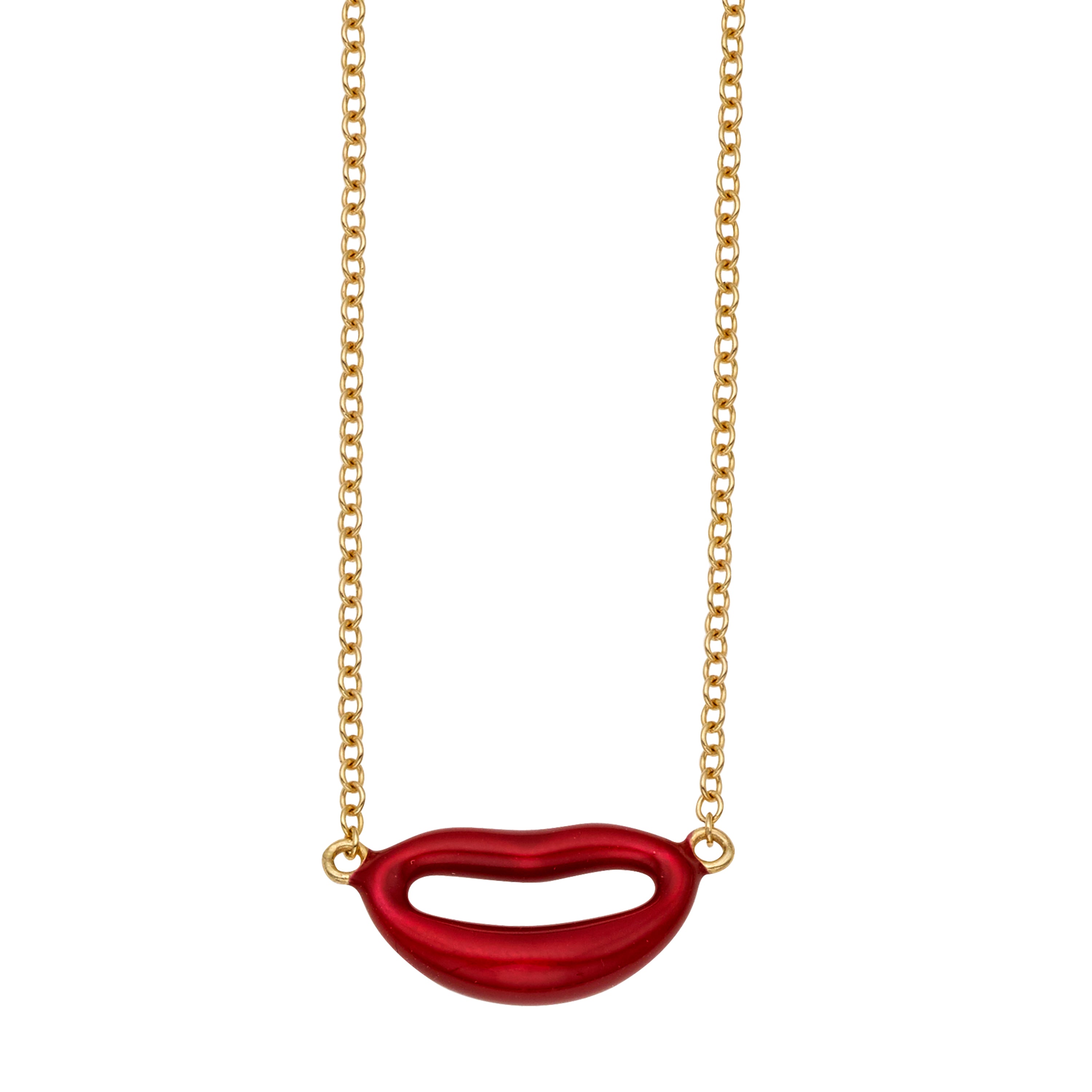 14k Gold Red Lips Necklace