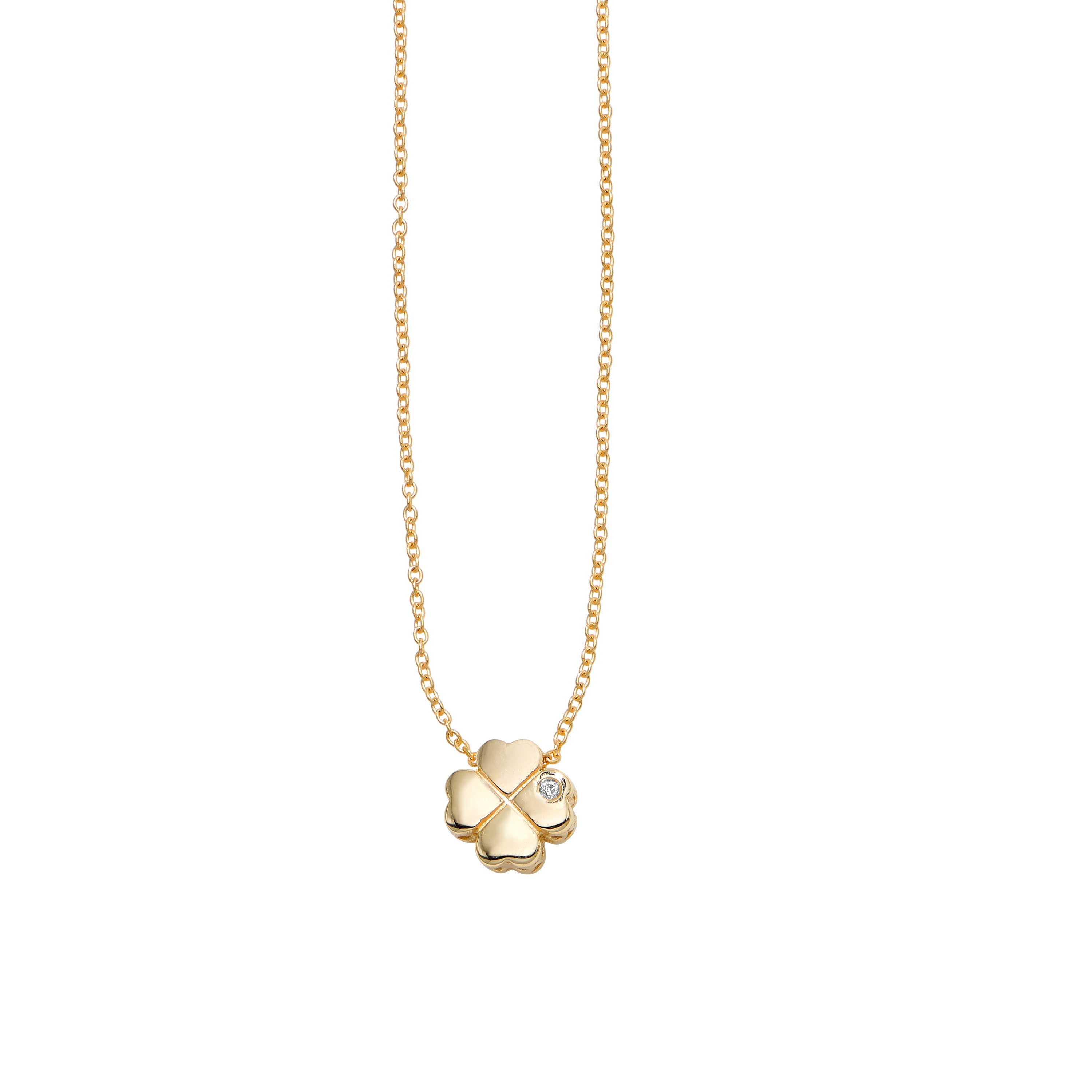 Diamond Four Clover Necklace in 14k Yellow Gold