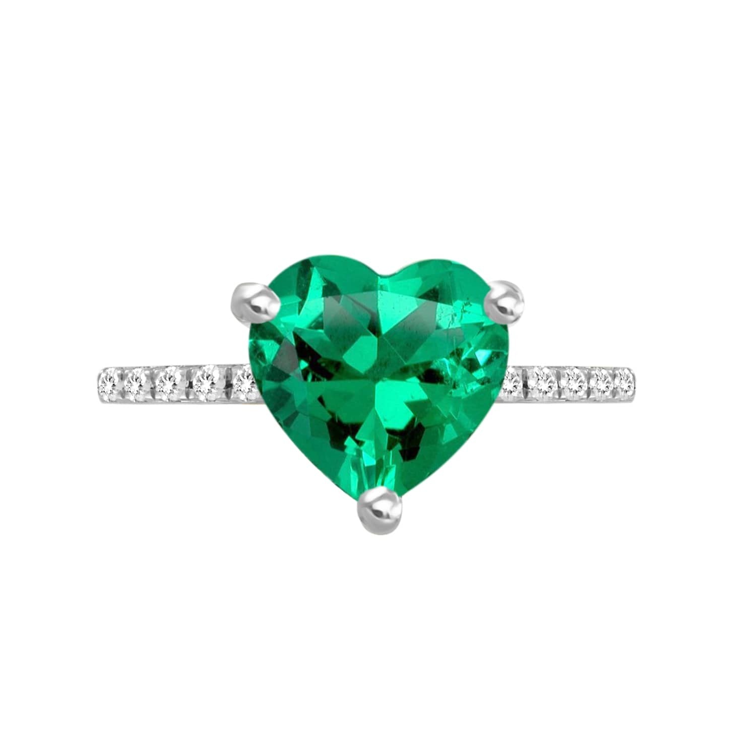 18k Gold Green Emerald Heart and Diamond Ring