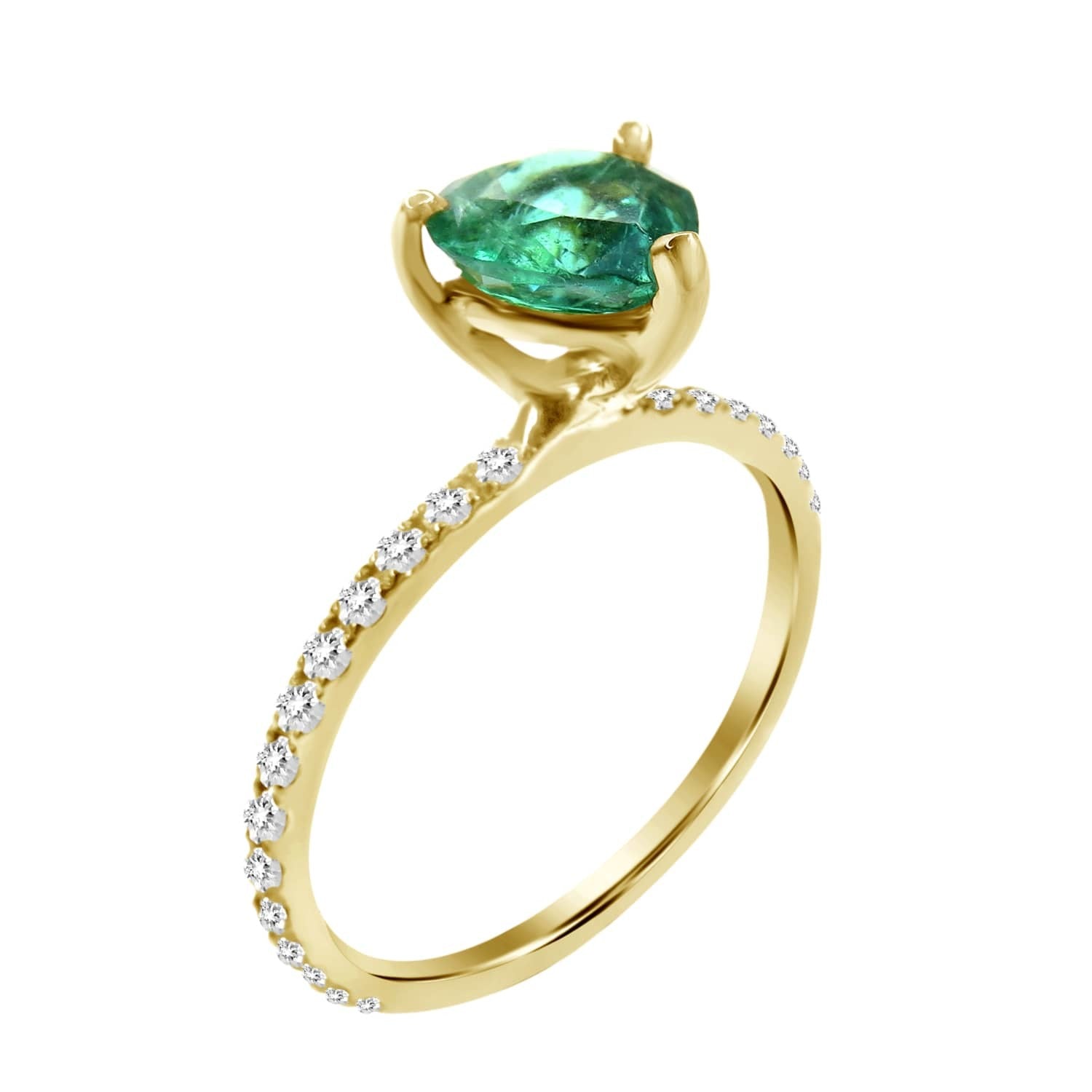 18k Gold Green Emerald Heart and Diamond Ring