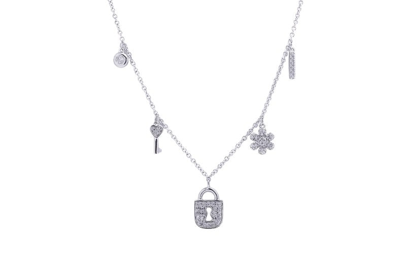 Charming Charms Diamond Pendant with Necklace in 18k White Gold