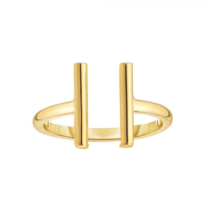 14K Gold Double Split Open Bar Fashion Ring