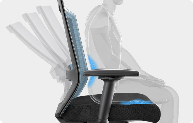 Elite67 ergonomic chair with tiltable backrest and adjustable lumbar support, designed to provide personalized comfort and proper posture.