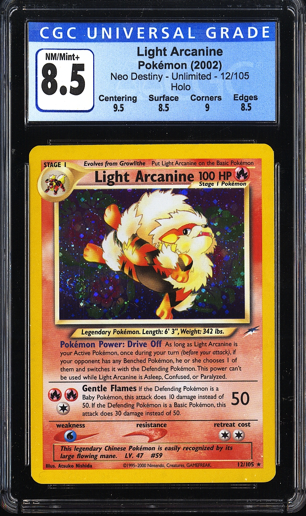 2002 Light Arcaine Pokemon Neo Destiny Unlimited 12/105 Holo CGC 8.5 NM/MINT+