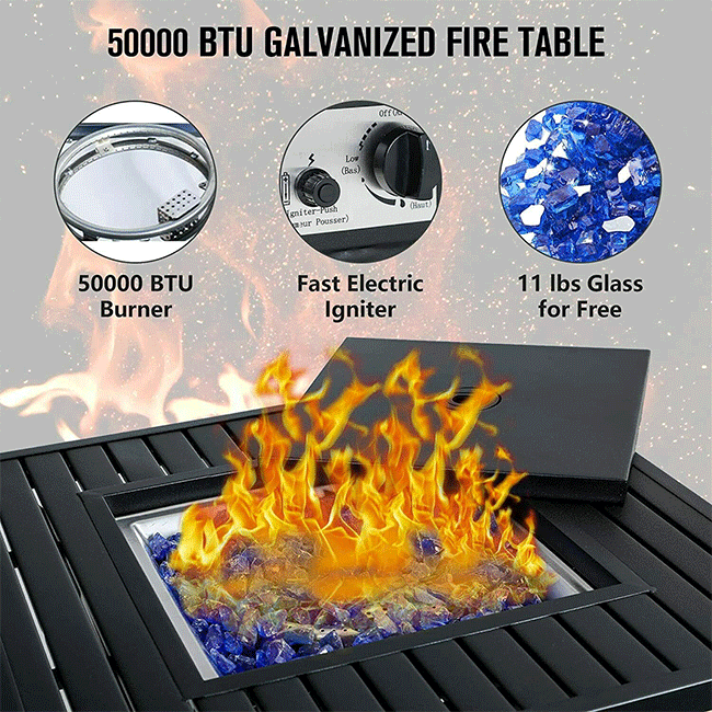 50K BTU Propane Gas Fire Pit Table Set W/ Swivel Chairs, 5PCS