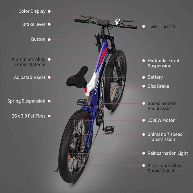 AOSTIRMOTOR S17-1500W 48V20Ah 1500W Electric Bike, 26