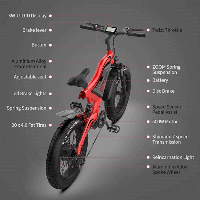 AOSTIRMOTOR S18-Mini 48V15Ah 500W Fat Tire Electric Mountain Bike, 20'