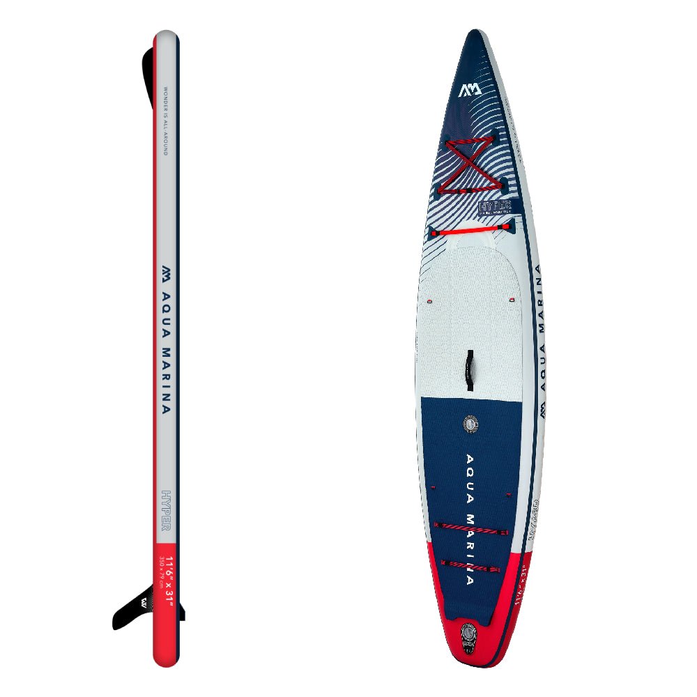 [FREE GIFT - $50 VALUE] AQUA MARINA HYPER BT-23HY02 Navy Touring SUP With Hydrodynamic Rail Edges & Adjustable Bungee, 12FT (SAK23285)