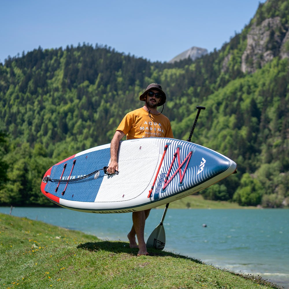 [FREE GIFT - $50 VALUE] AQUA MARINA HYPER BT-23HY02 Navy Touring SUP With Hydrodynamic Rail Edges & Adjustable Bungee, 12FT (SAK23285)