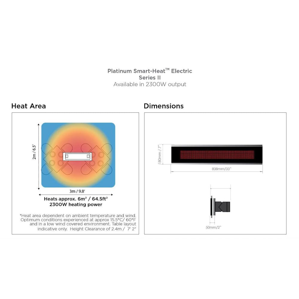 BROMIC HEATING Platinum Smart-Heat? Series II 33-Inch 7,900 BTU 240V Electric Patio Heater, 2300W - BH0320003 (93742615)