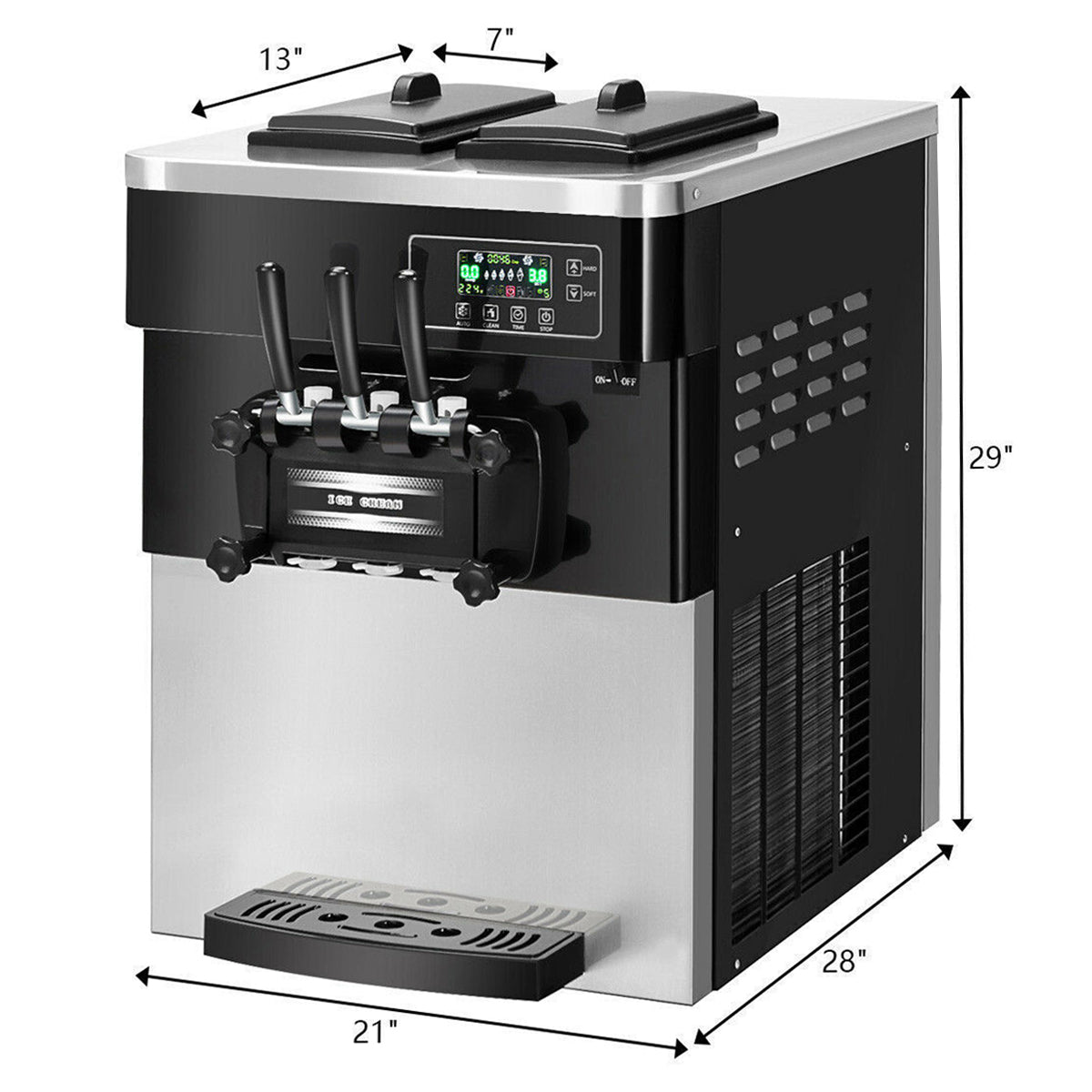 Large 20-28LH 3 Flavor Stainless Steel Commercial Ice Cream Machine W/ LCD Display, 2200W (93747150)