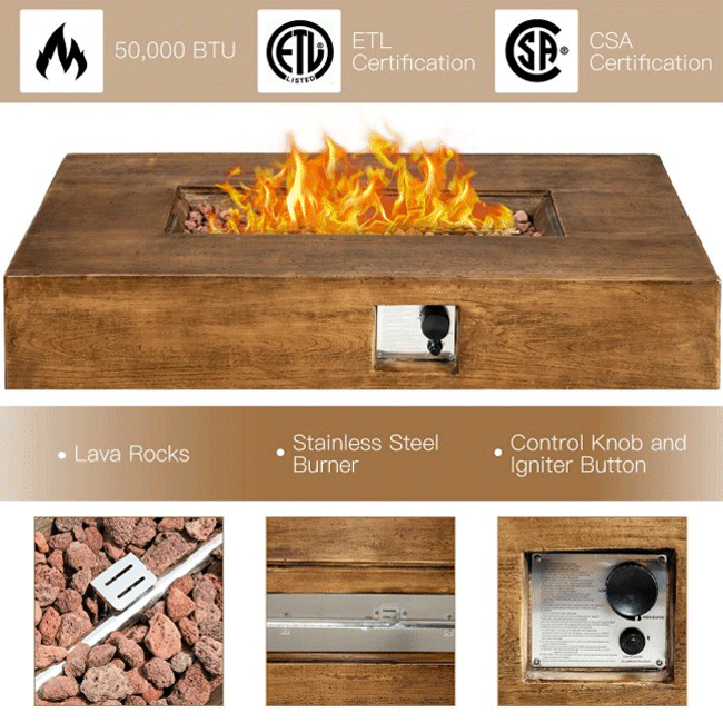 Outdoor Propane Gas Fire Pit Table W/ Lava Rocks & Cover, 50K BTU