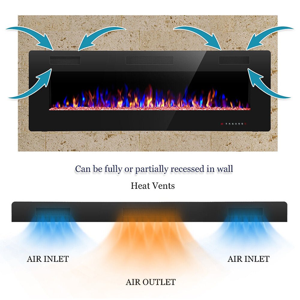 Premium 42' Ultra Thin Wall Mounted LED Electric Recessed Fireplace Heater, 1500W (94825469)