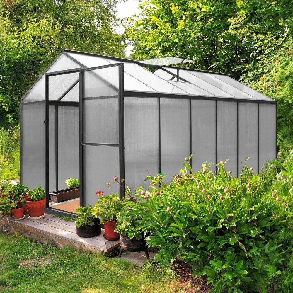 Premium Polycarbonate Gray Walk-In Greenhouse Kit With Adjustable Vent And Lockable Door, 6x12FT (97135264)
