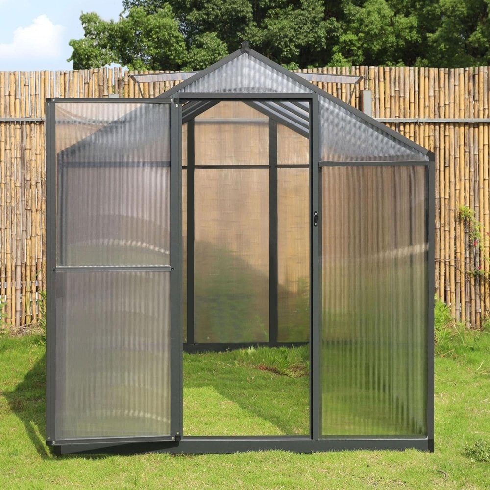 Premium Polycarbonate Gray Walk-In Greenhouse Kit With Adjustable Vent And Lockable Door, 6x12FT (97135264)