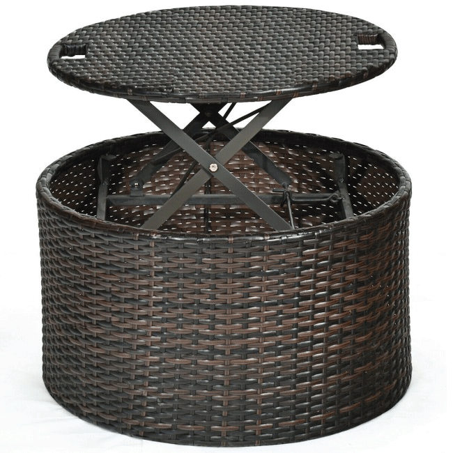 Premium Round Outdoor Patio Rattan Daybed W/ Canopy & Table, 76'