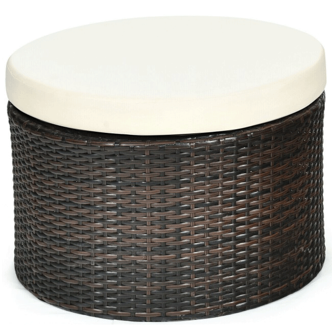 Premium Round Outdoor Patio Rattan Daybed W/ Canopy & Table, 76'