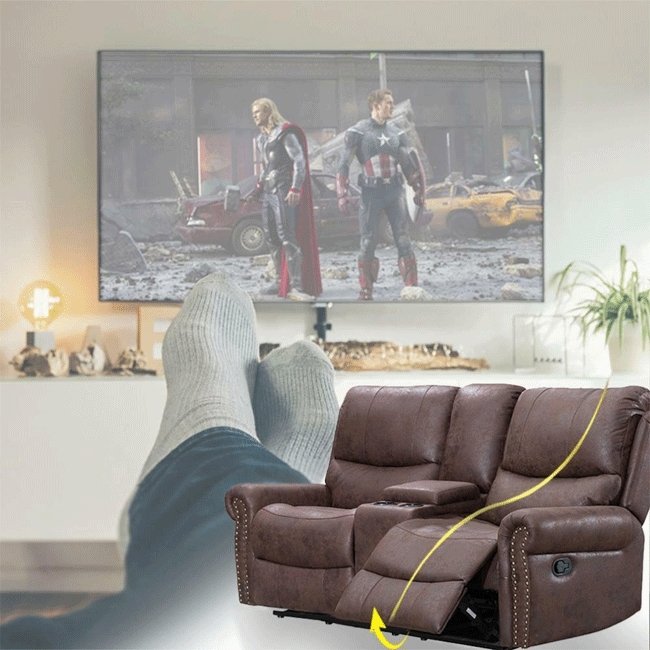 Reclining Leather Home Theatre Loveseat Sofa Couch W/ Cup Holders, 73.5