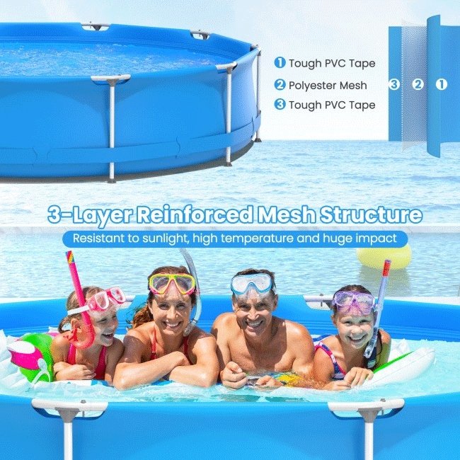 Large Round Above Ground Swimming Pool With Pool Cover, 12FT