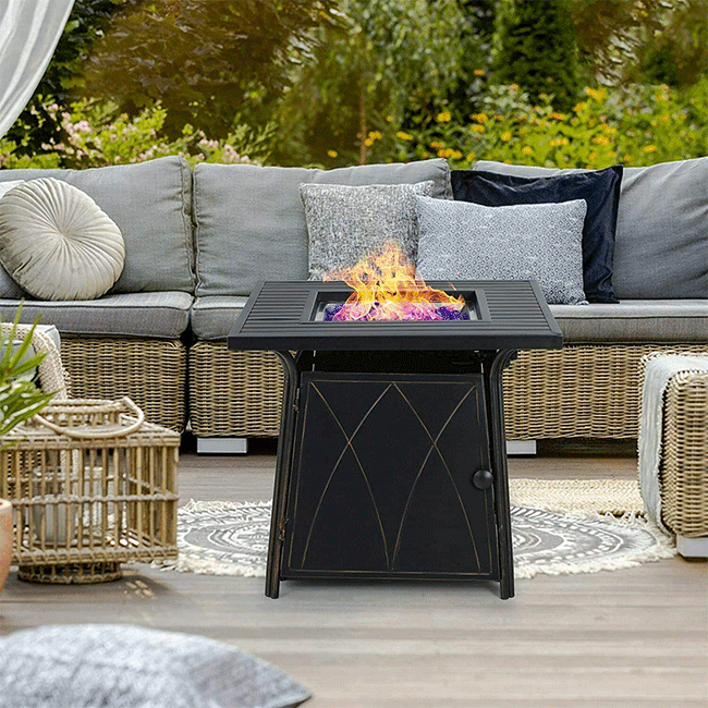 SOPHIA & WILLIAM Outdoor Gas Fire Pit Table Set W/ Cushioned Swivel Dining Chairs, 5PCS