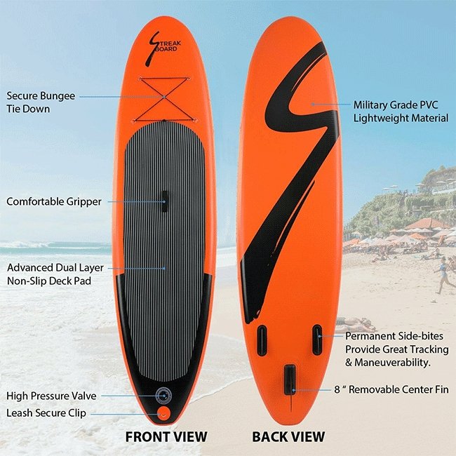 STREAK BOARD Inflatable Stand Up Paddle Surfing Board With Complete Kit, 10FT
