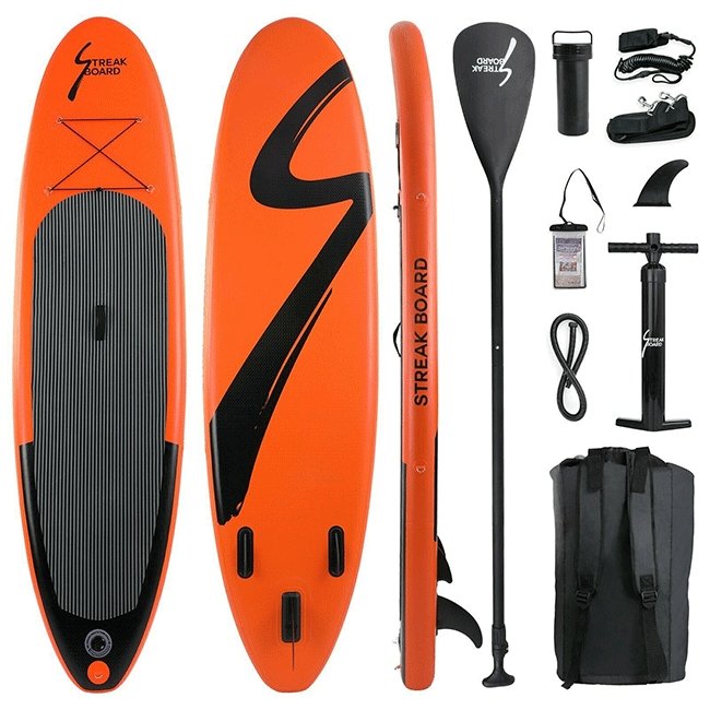 STREAK BOARD Inflatable Stand Up Paddle Surfing Board With Complete Kit, 10FT