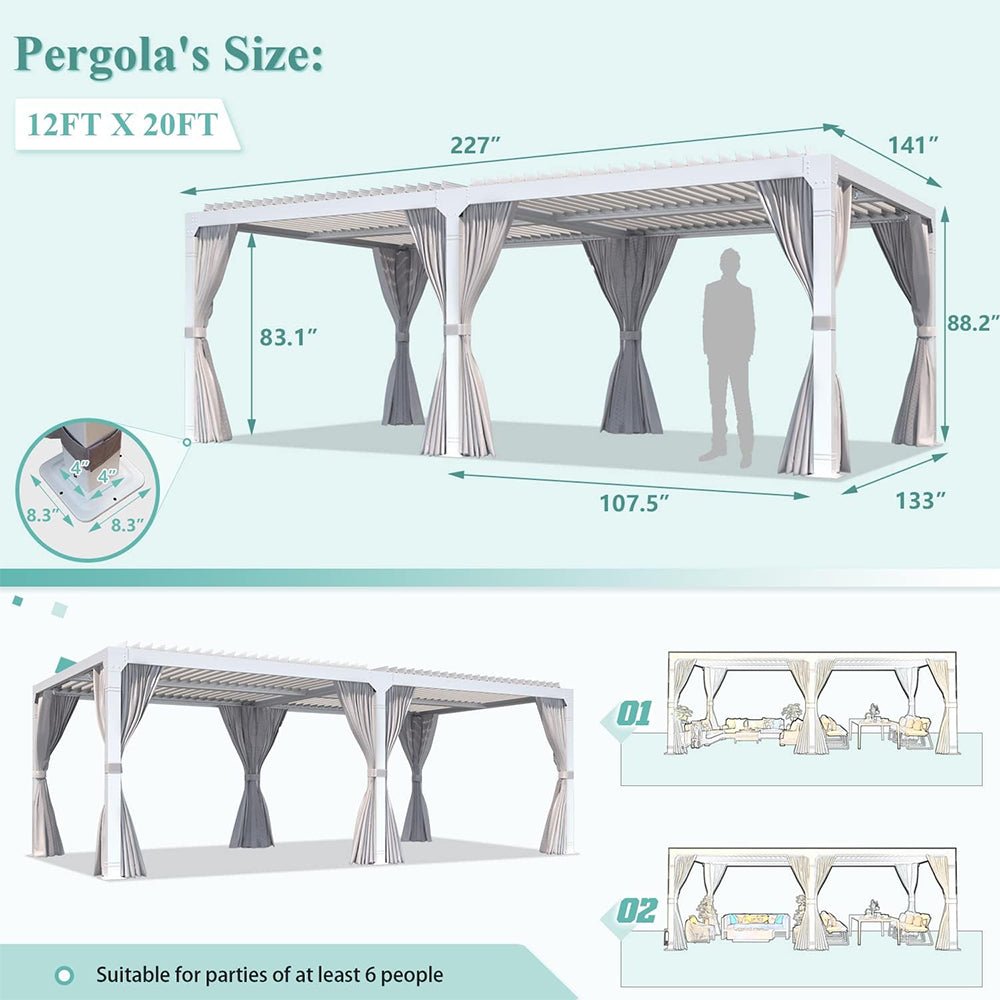 YLN Outdoor Hardtop Louvered Pergola With Adjustable Aluminum Rainproof Roof, 12x20FT (97418625)