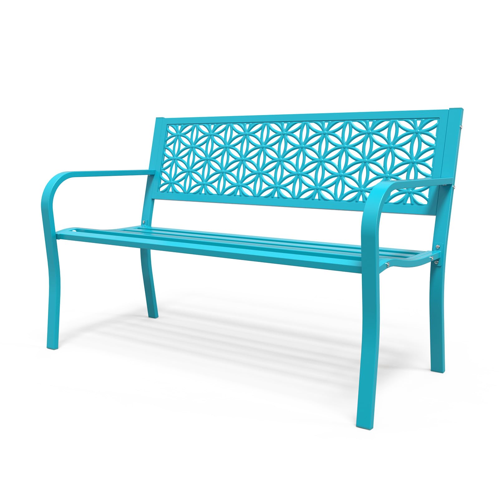 VINGLI Waterproof Metal Outdoor Bench with Beautiful Floral Back