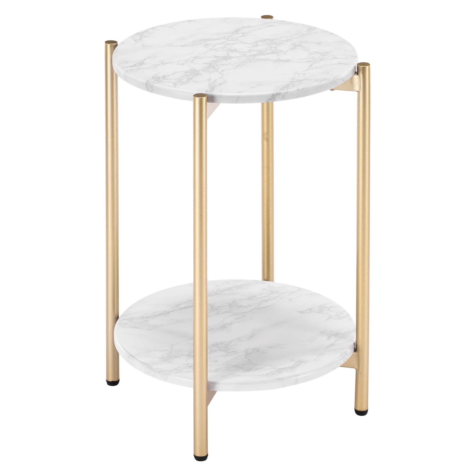 VINGLI 2-Tier Round Faux Marble Side Table