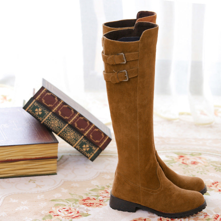 Faux suede knee high knight boots