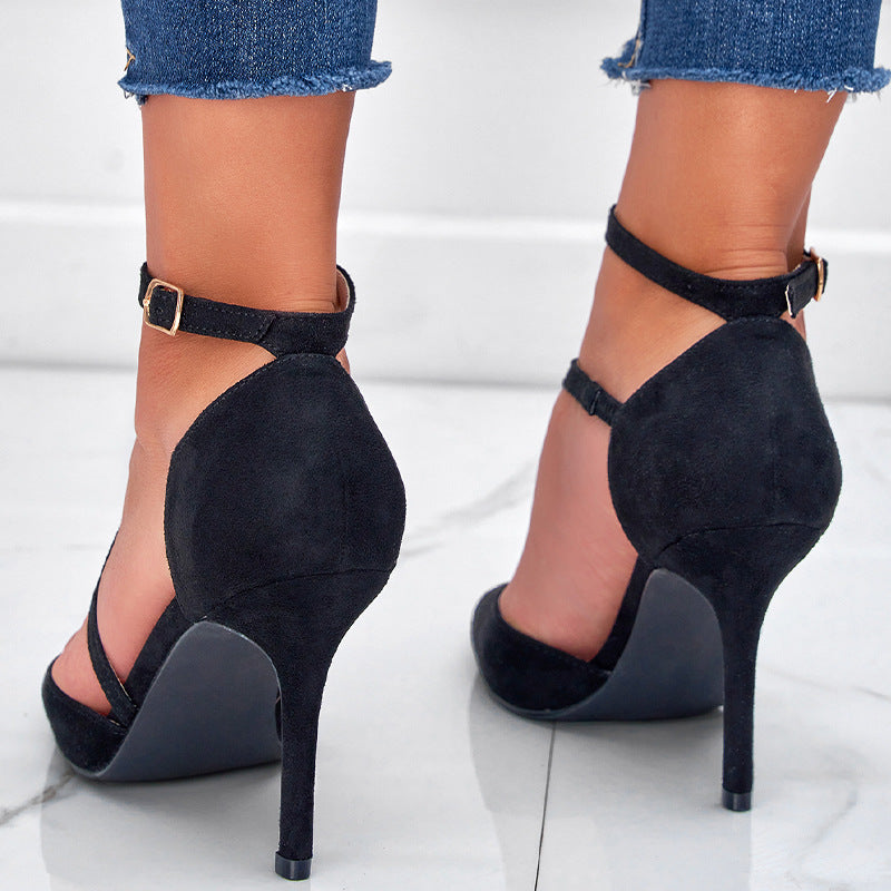 Cut-out pointed toe stiletto pumps sexy ankle strap high heels dressy sandals
