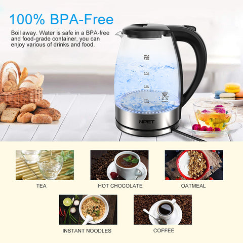 Dezin Electric Kettle, BPA Free Glass Electric Tea Kettle, 304 Stainless  Steel