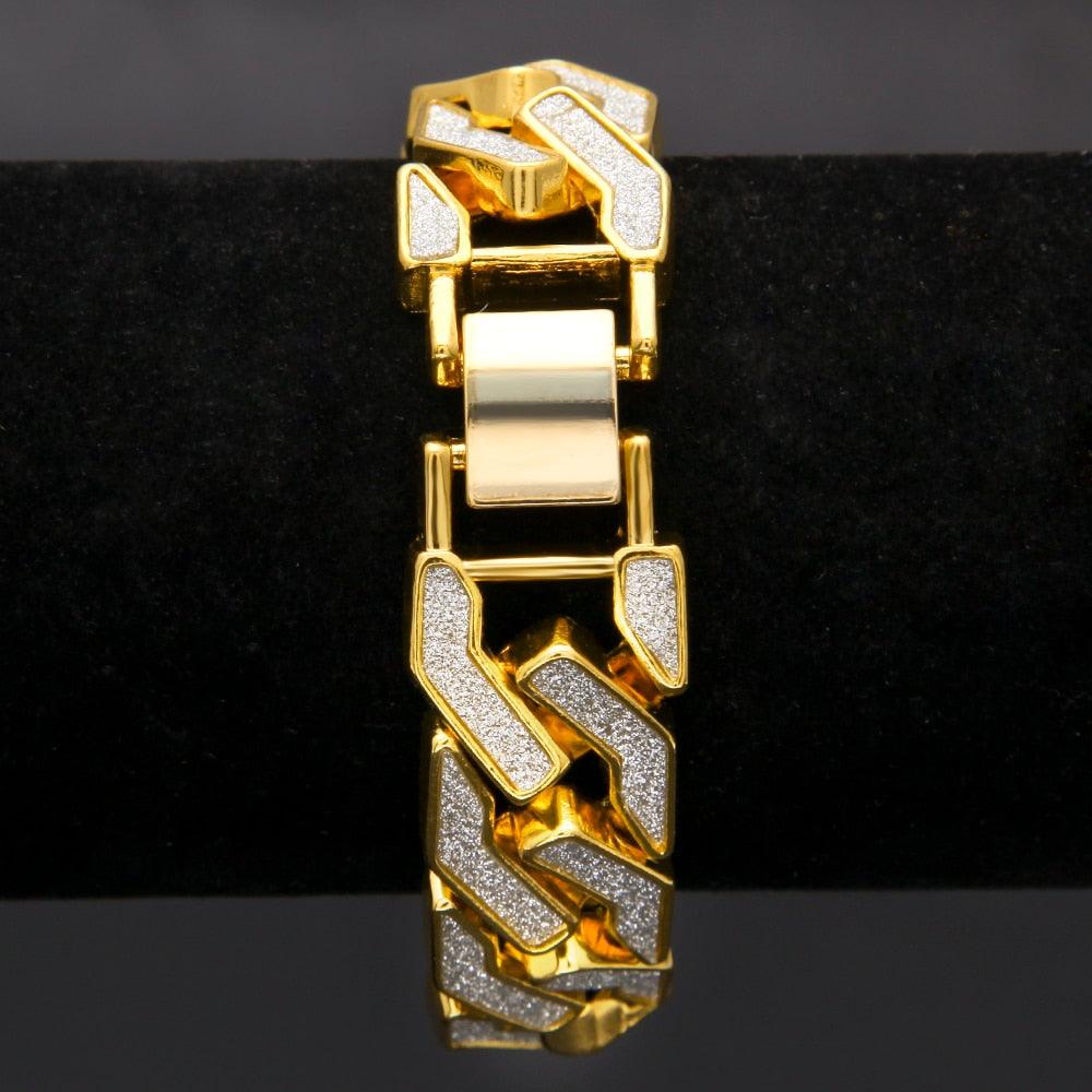 Charm Sand Blast Bracelet Cuban Chain - Men Bling 8.5' Bracelets Fashion Jewelry (MJ3)(F83)2