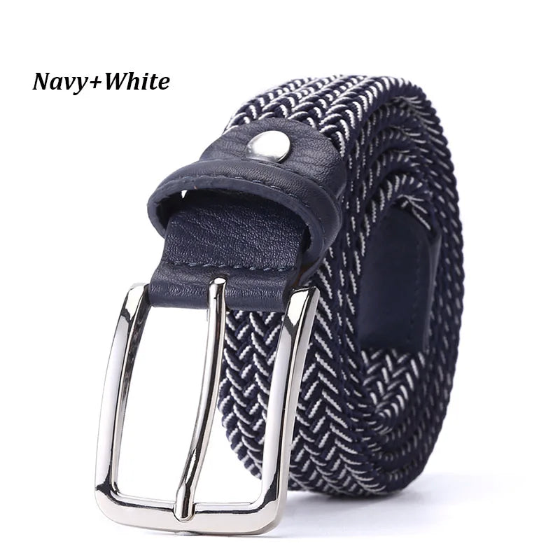 Belt Elastic For Men Leather Top Tip Male Military Tactical Strap Canvas Stretch Braided Waist Belts 1-3/8