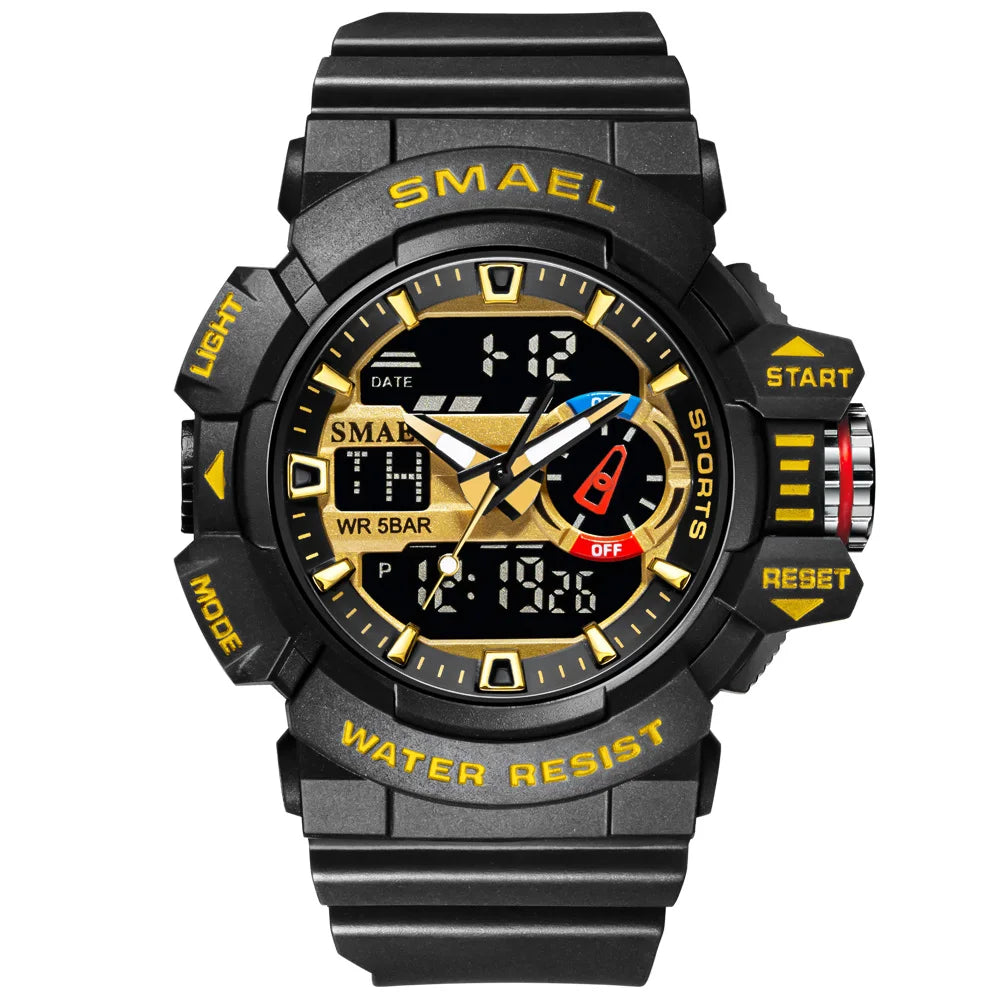 Military Watch For Men 50M Waterproof Clocks Luminous Hands Digital Wristwatches Black Gold Rubber Bracelet 8043 Sport Watches