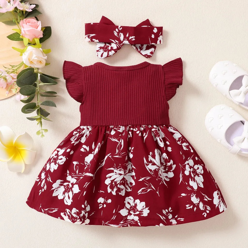 Dress For Kids 3-24 Months Korean Style Fashion Butterfly Sleeve Cute Floral Princess Formal Dresses Ootd For Newborn Baby Girl