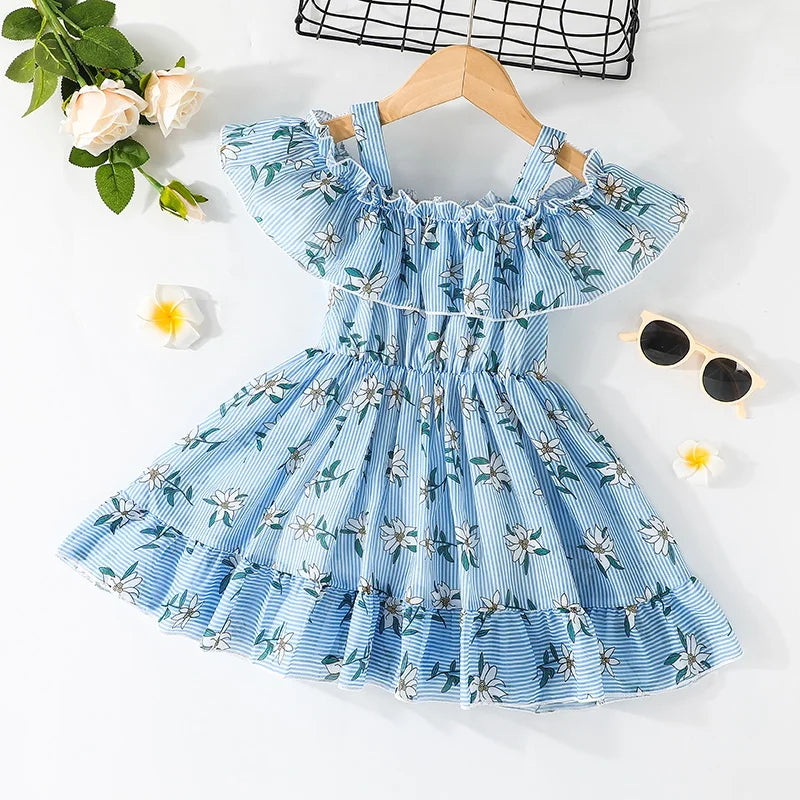 Dress For Kids 1-6 Years old Birthday Korean Style Fashion Short Sleeve Cute Floral Princess Formal Dresses For Baby Girl