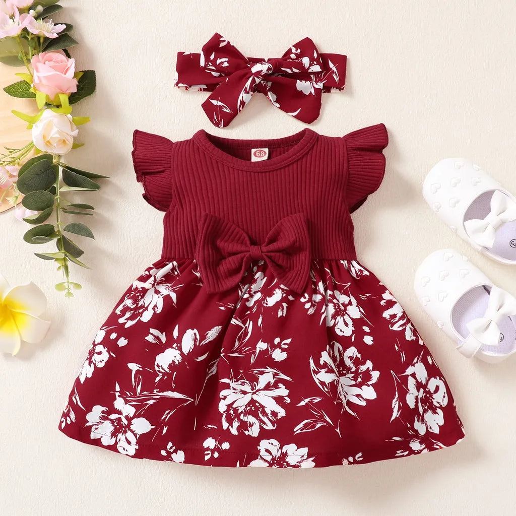 Dress For Kids 3-24 Months Korean Style Fashion Butterfly Sleeve Cute Floral Princess Formal Dresses Ootd For Newborn Baby Girl
