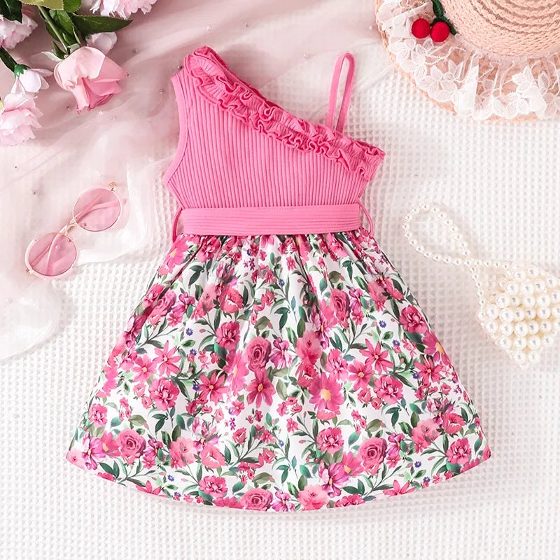 Dress For Kids 1 - 6 Years old Birthday Summer Ruffles Floral Off Shoulder Sleeveless Kids Princess Dresses Ootd For Baby Girl