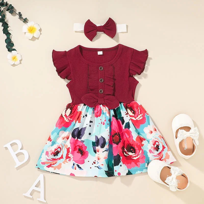 Baby Girl Dress Korean Style Summer Short Sleeve Floral Kids Princess Dresses