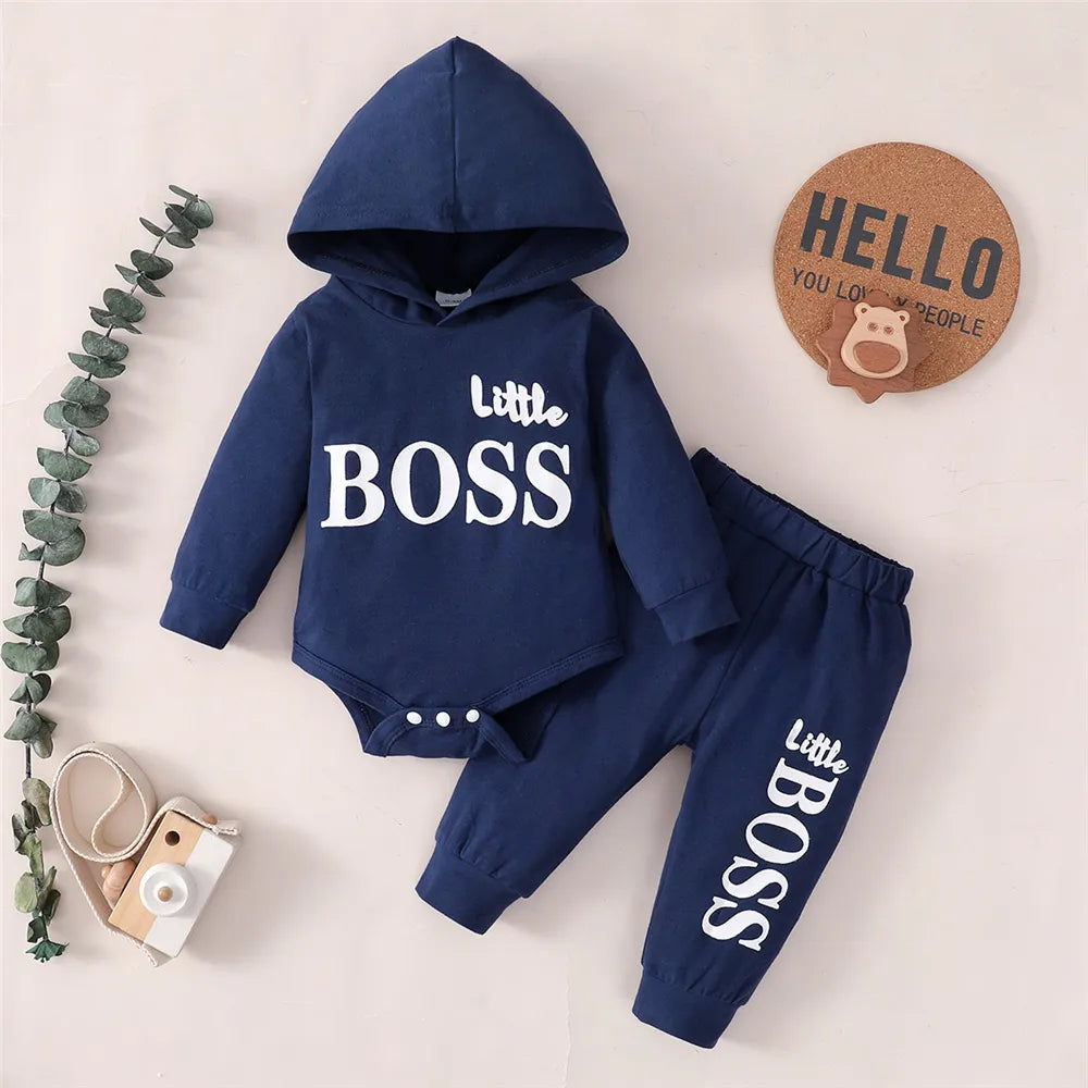 Trending 0-24 Months Newborn Baby Boy 2PCS Clothes Set Long Sleeve Hoodie Jumpsuit Pants Toddler Boy Outfit Baby Costume