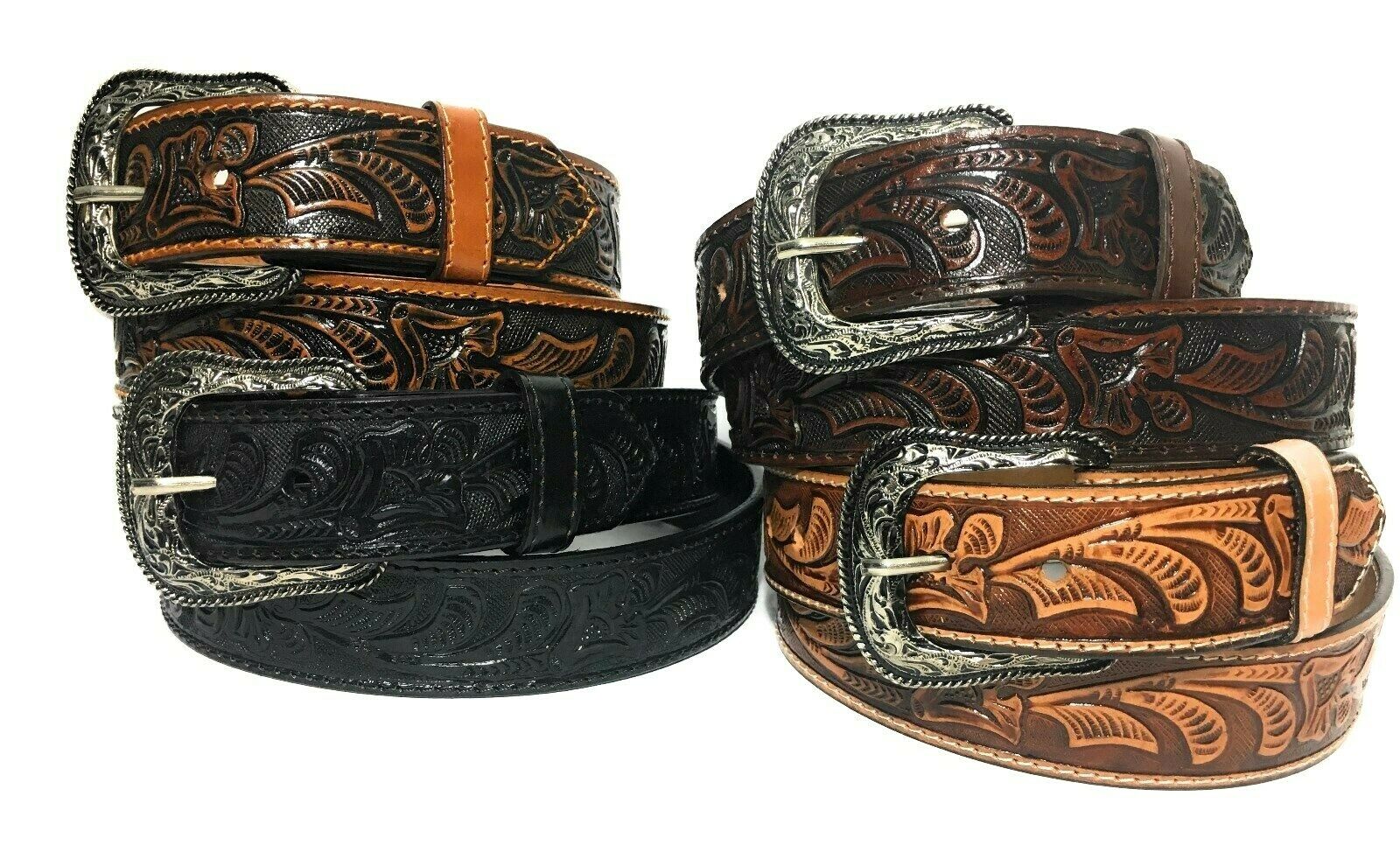 MRoyale? Embossed Western Leather Belt | Floral Tulip, Cowboy Rodeo, 4 Colors